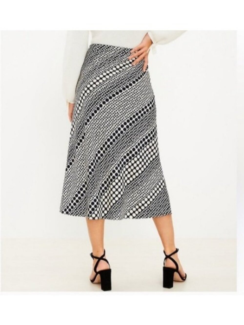 Philosophy Republic Clothing Navy White Polka Dot Midi Skirt A Line Size M